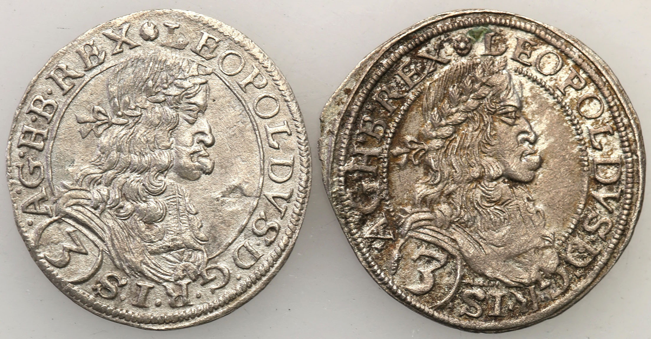 Austria. Leopold I (1657-1705). 3 krajcary 1668 / 1670, Wrocław, zestaw 2 monet
